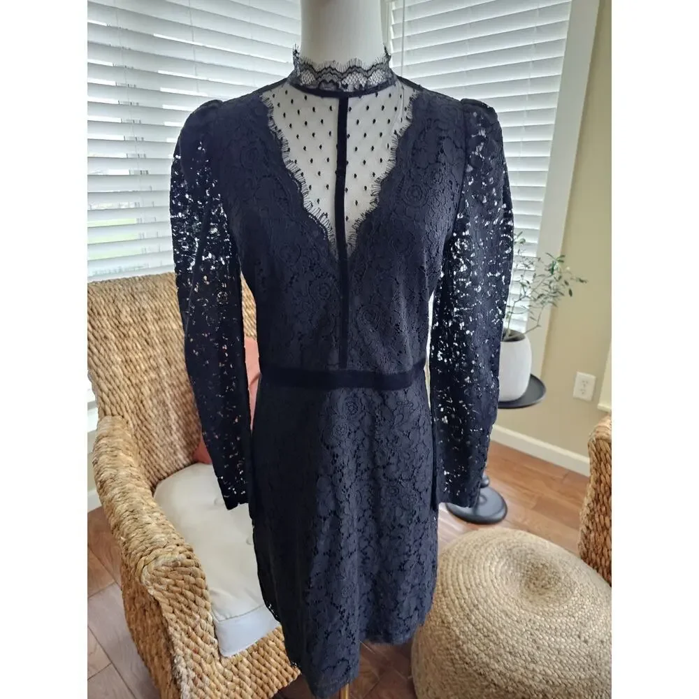 Express Lace Mock Neck Dress Women's Size 6 NWT Black Whimsygoth Cocktail Party - Picture 3 of 11
